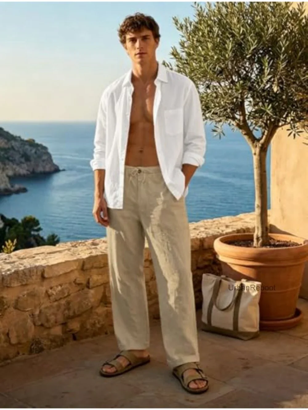 Men's Cotton Linen Pants Casual Relaxed Fit Lightweight Breathable Drawstring